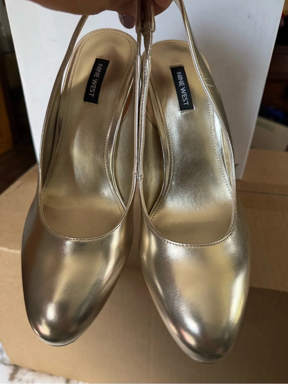 Nine West Metallic Gold Platform Slingback Pumps